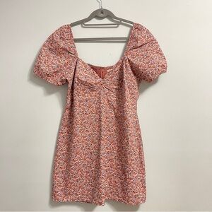 Abercrombie & Fitch Red Floral Mini Dress Twist-Front Poplin Mini Dress